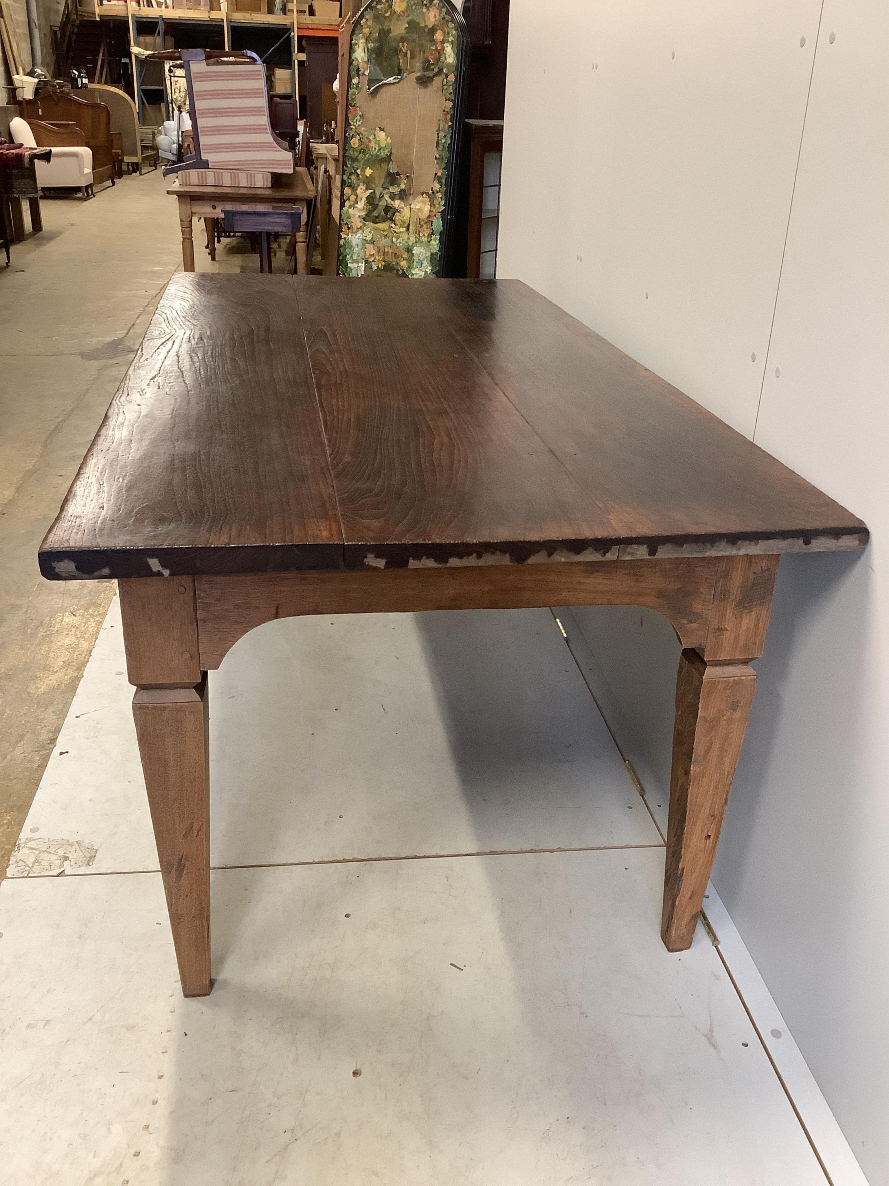 A rectangular French style hardwood dining table, width 205cm, depth 98cm, height 78cm. Condition - fair to good